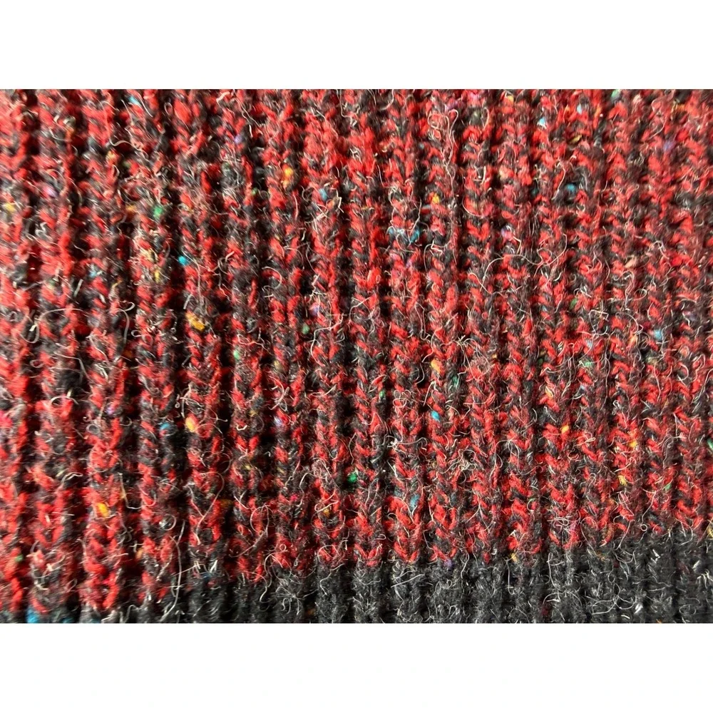 VTG Mens Striped Wool Blend Crewneck Sweater Burgundy Grey L Eclectic Grandpa‎